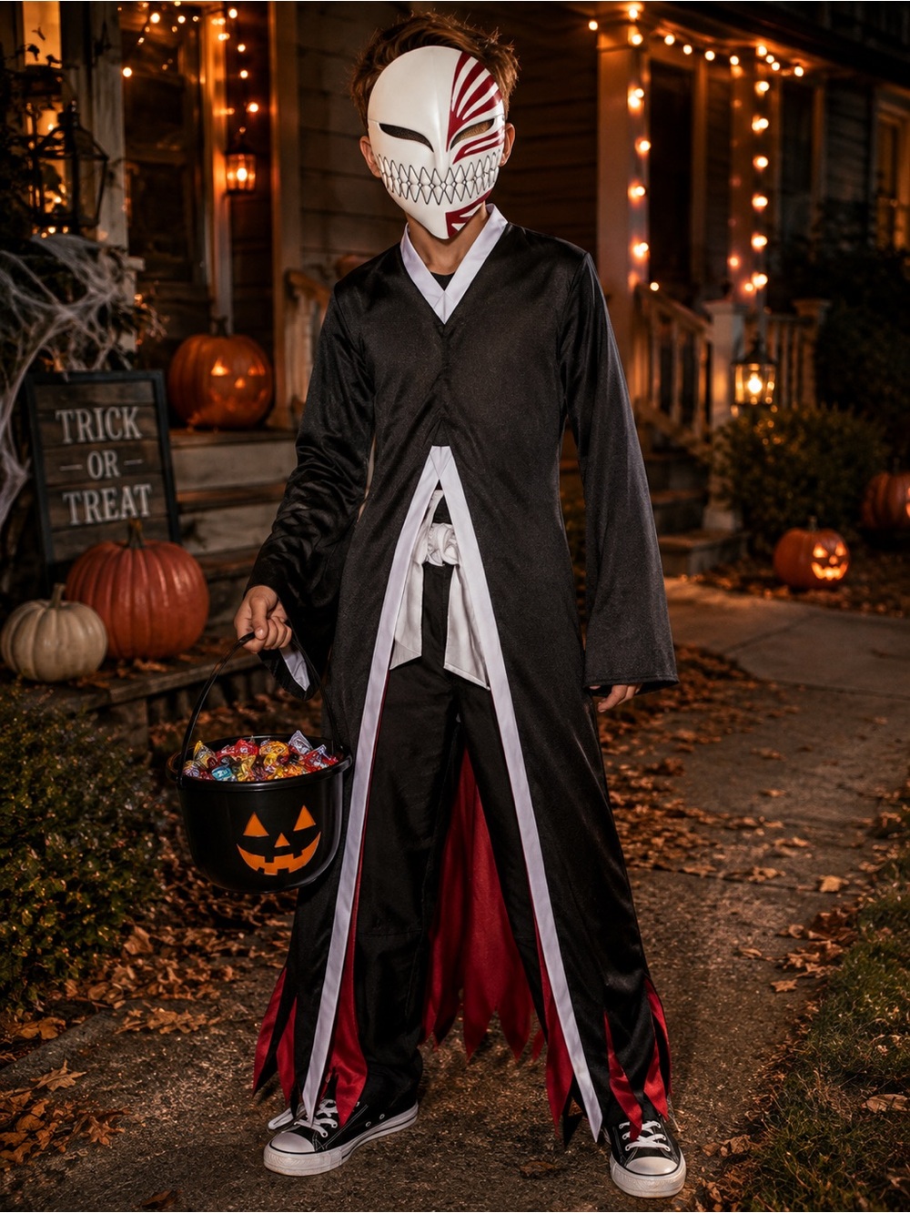 NWT Bleach Ichigo Boys L 10/12 Halloween Costume Robe Belt Mask Anime